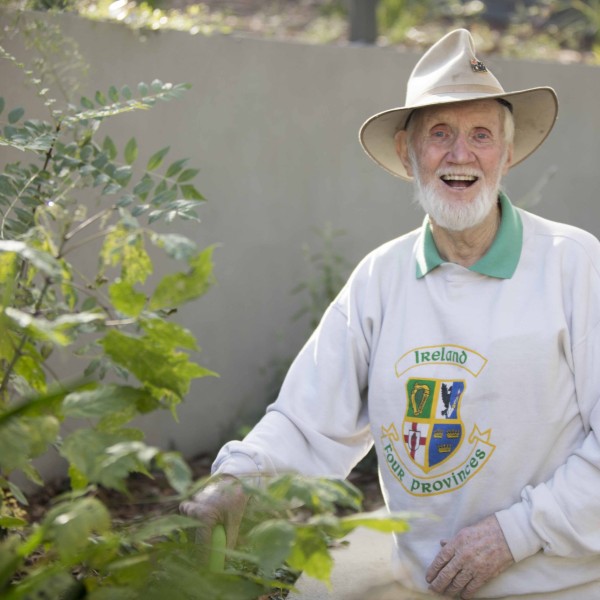 Resident enjoying one of the gardens at Mercy Place Montrose aged care